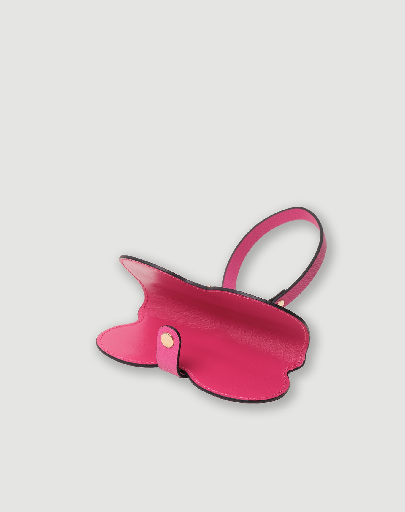 Fuşya renkli, deri FOHM gözlük kılıfı, kayışlı ve çıtçıtlı tasarım