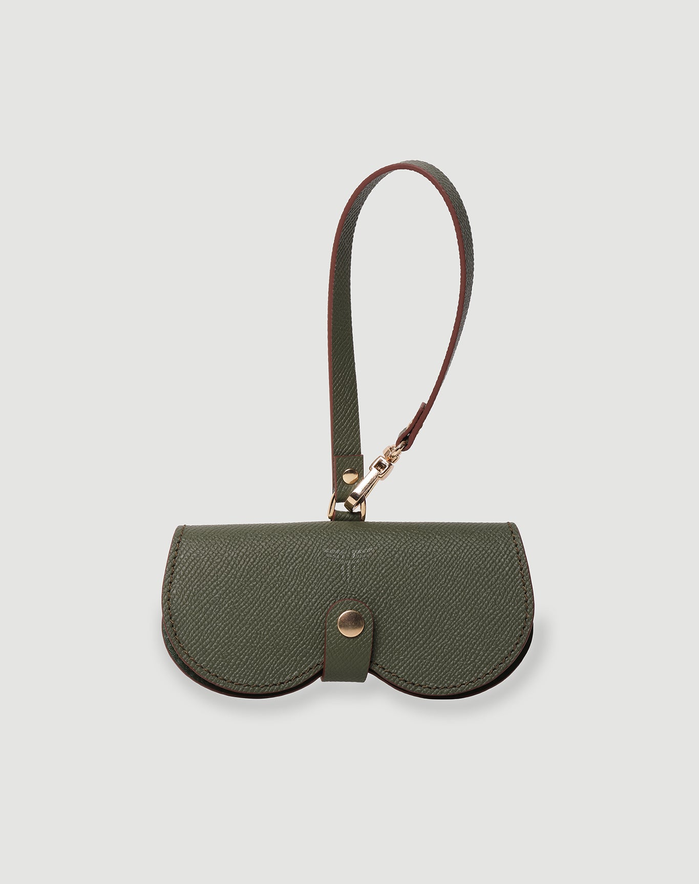 Haki renkli FOHM deri gözlük kılıfı, sade ve şık tasarım, dokulu yüzeyli