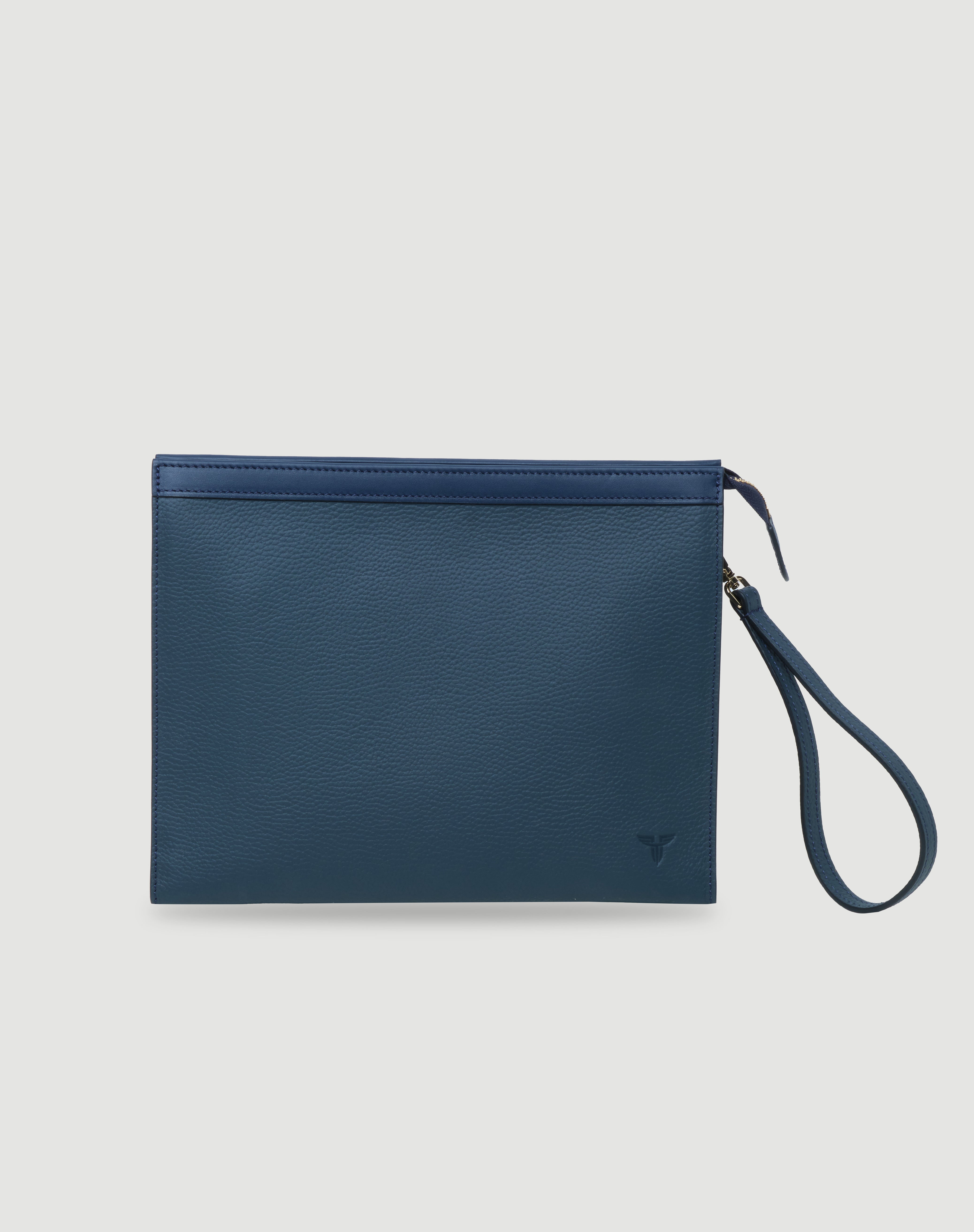 Lacivert deri FOHM clutch çanta, sade ve modern tasarım, dokulu yüzey