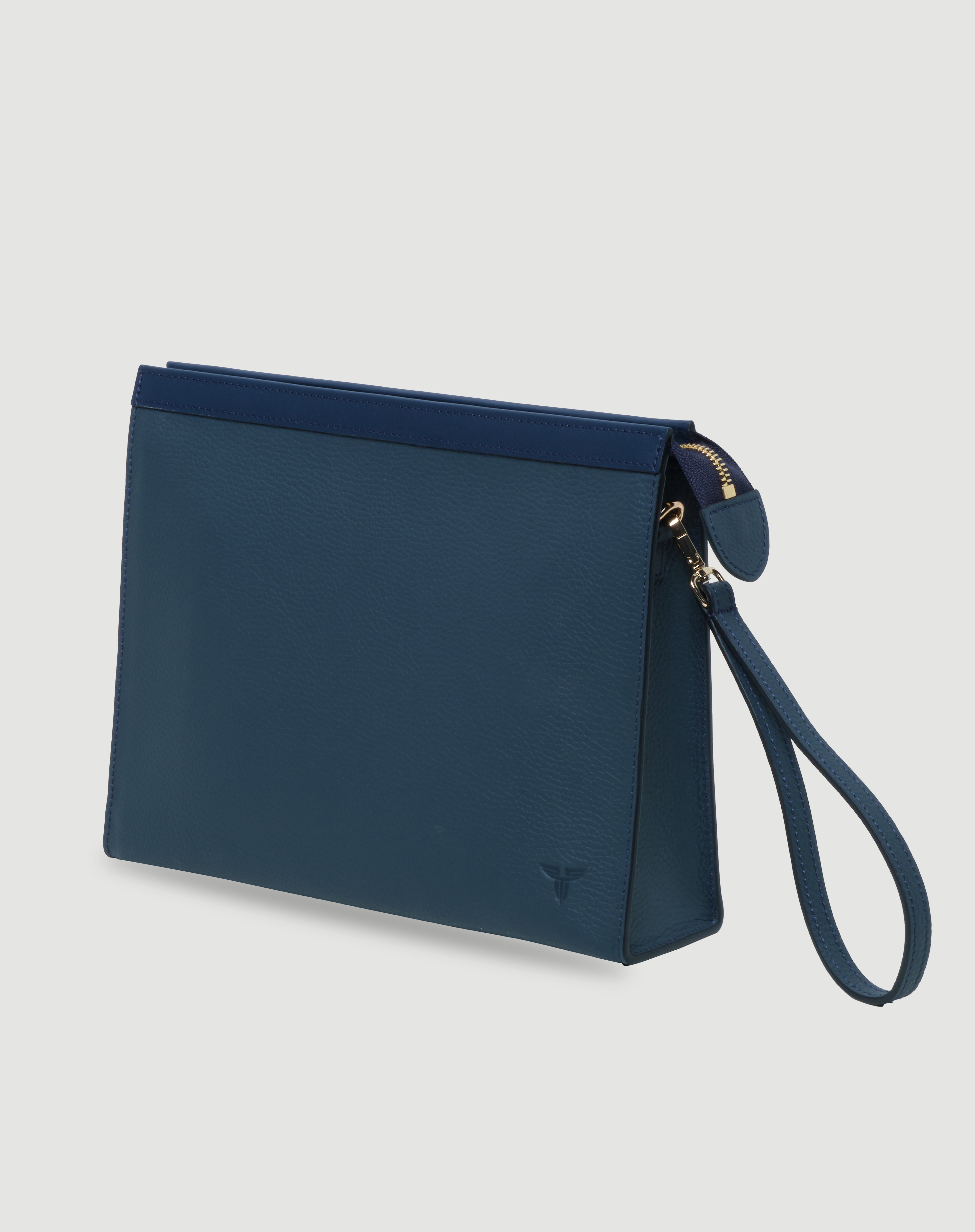 Lacivert deri FOHM clutch çanta, sade ve şık tasarım, kaliteli deri malzeme