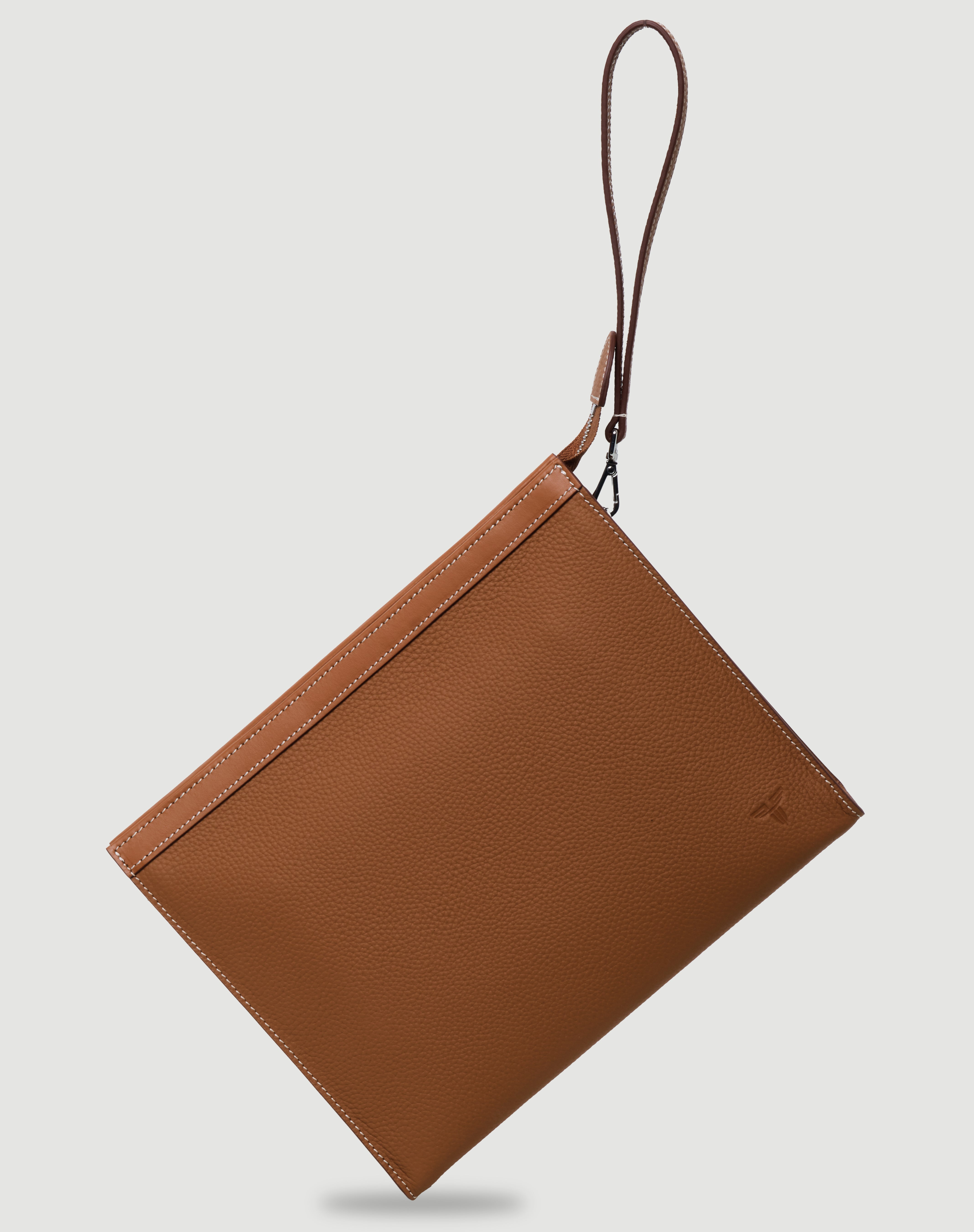 Kahverengi FOHM deri clutch çanta, sade tasarım, kaliteli deri malzeme ve el askısı