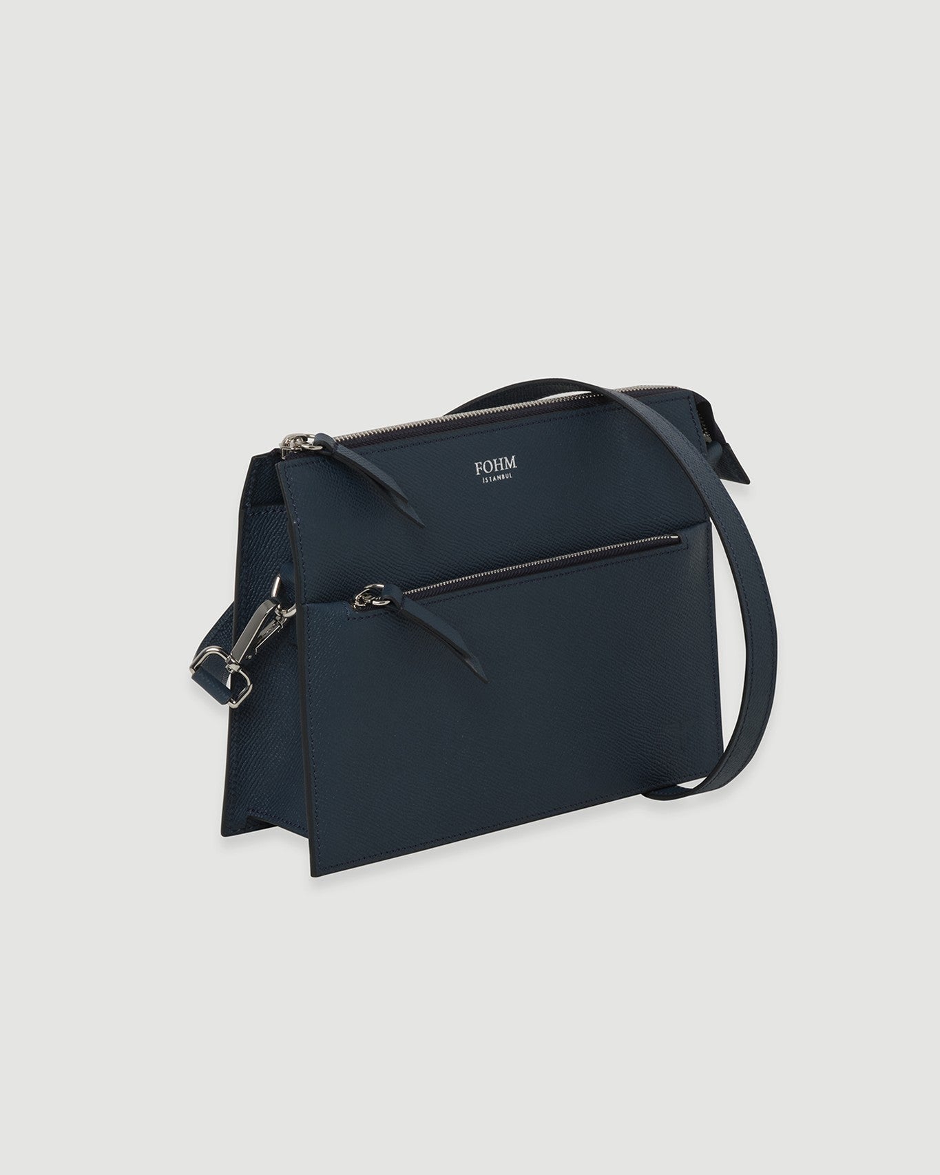 Lacivert deri FOHM kadın çanta, nikel fermuar detaylı, dikdörtgen formda