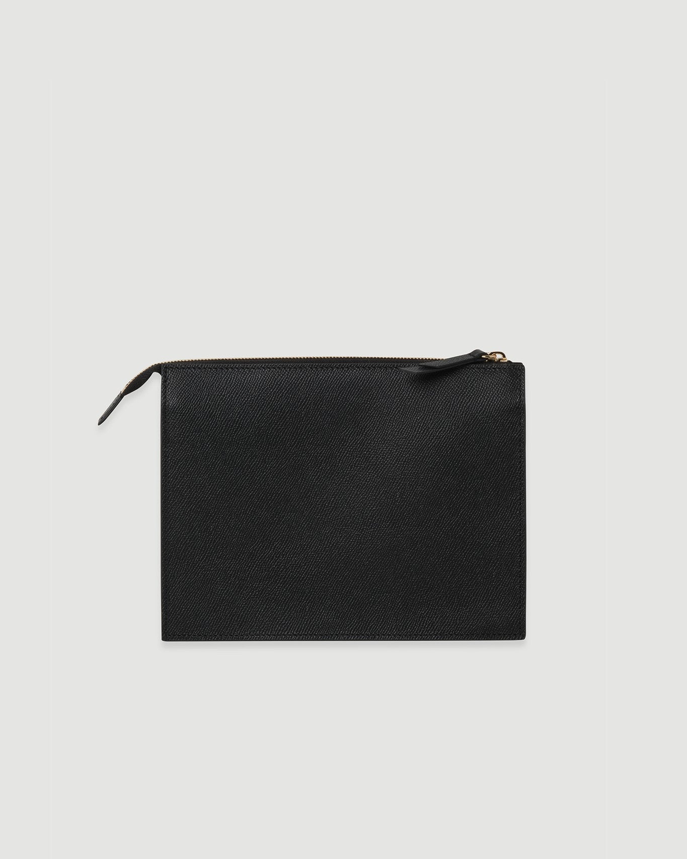 Siyah deri dikdörtgen FOHM kadın çanta, altın fermuar detaylı sade tasarım