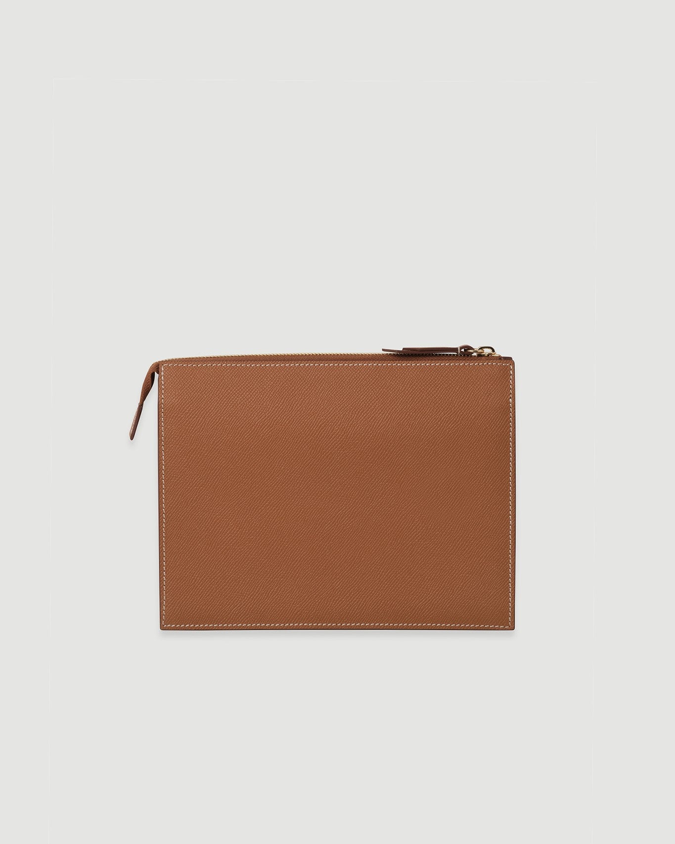 Taba renkli, dikdörtgen forma sahip FOHM deri clutch çanta