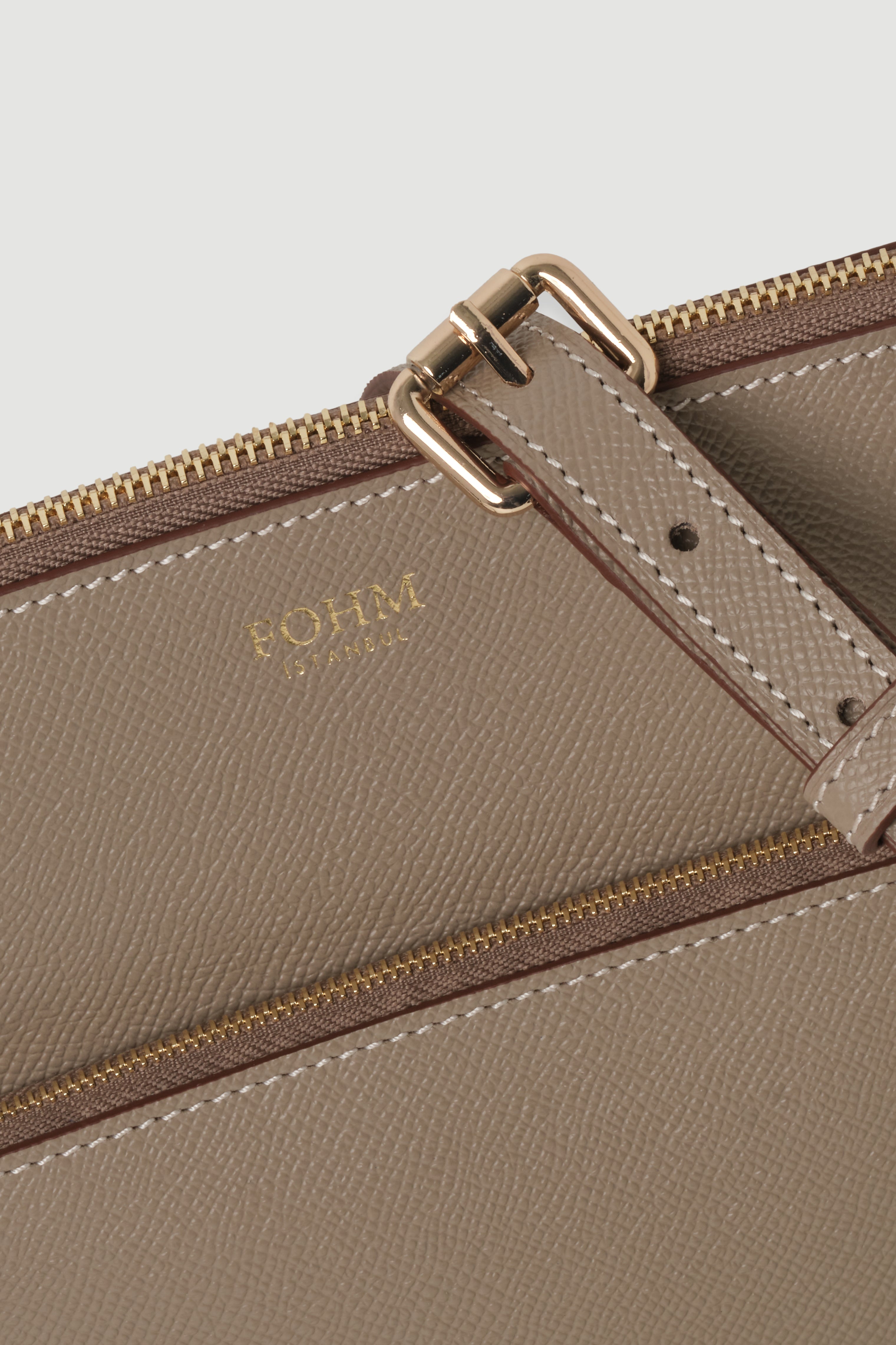 FOHM vizon deri çanta, altın renk fermuar ve tokalı sade tasarım