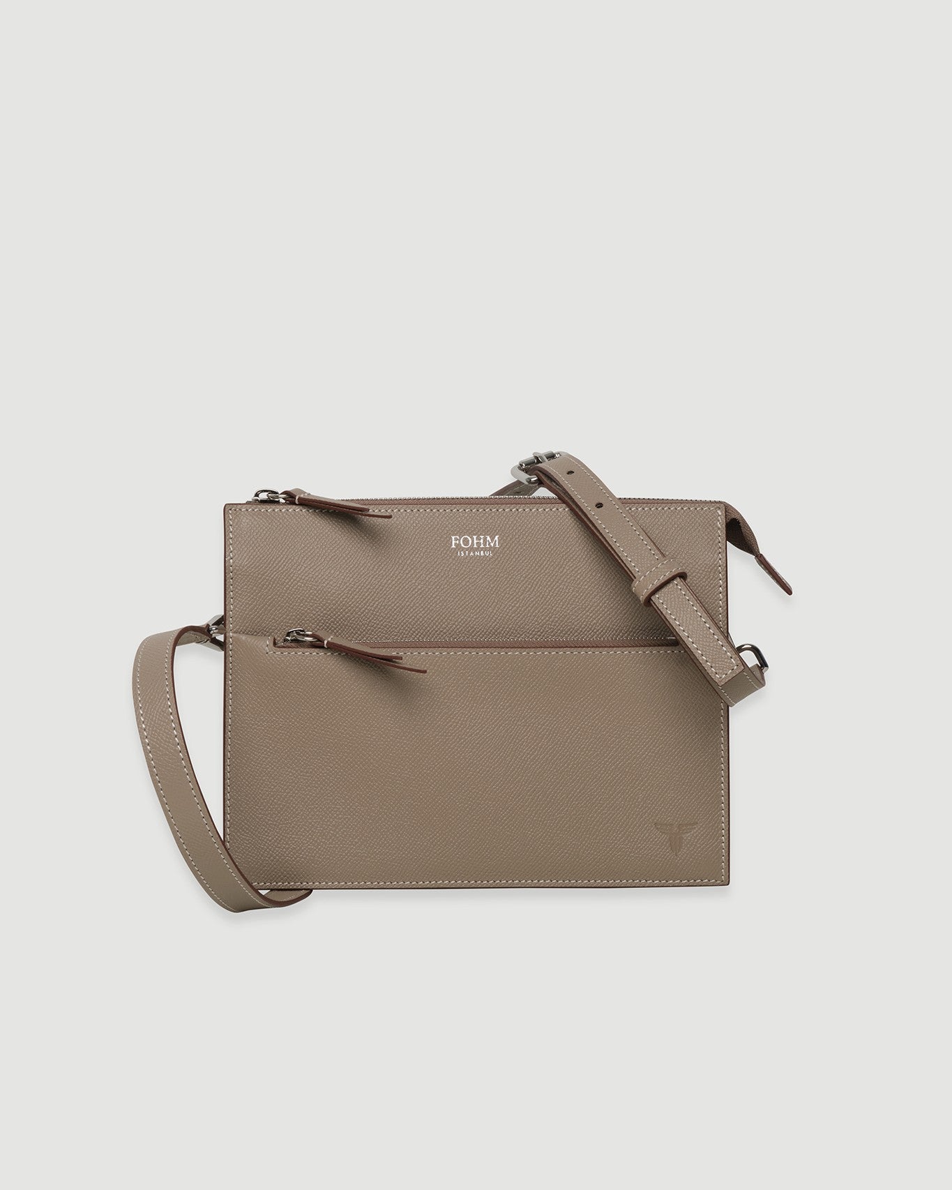 Vizon renkli FOHM kadın deri çanta, dikdörtgen formda, gümüş detaylı